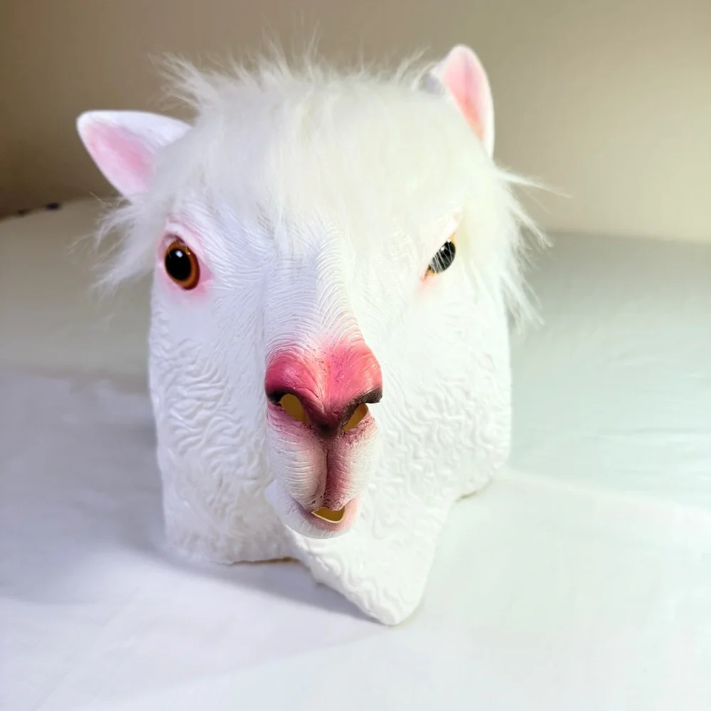 White Alpaca Latex Mask Realistic Animal Head Collection Festival Costume New